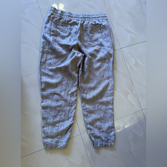 Athleta tall gray pants linen elastic waist and  foot 4 pockets tie size L - Picture 3 of 16